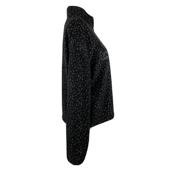 Bebe Sport Pullover Jacket Womens Sz M Black Gray Leopard Fleece 1/4 Zip LOGO - Picture 3 of 8